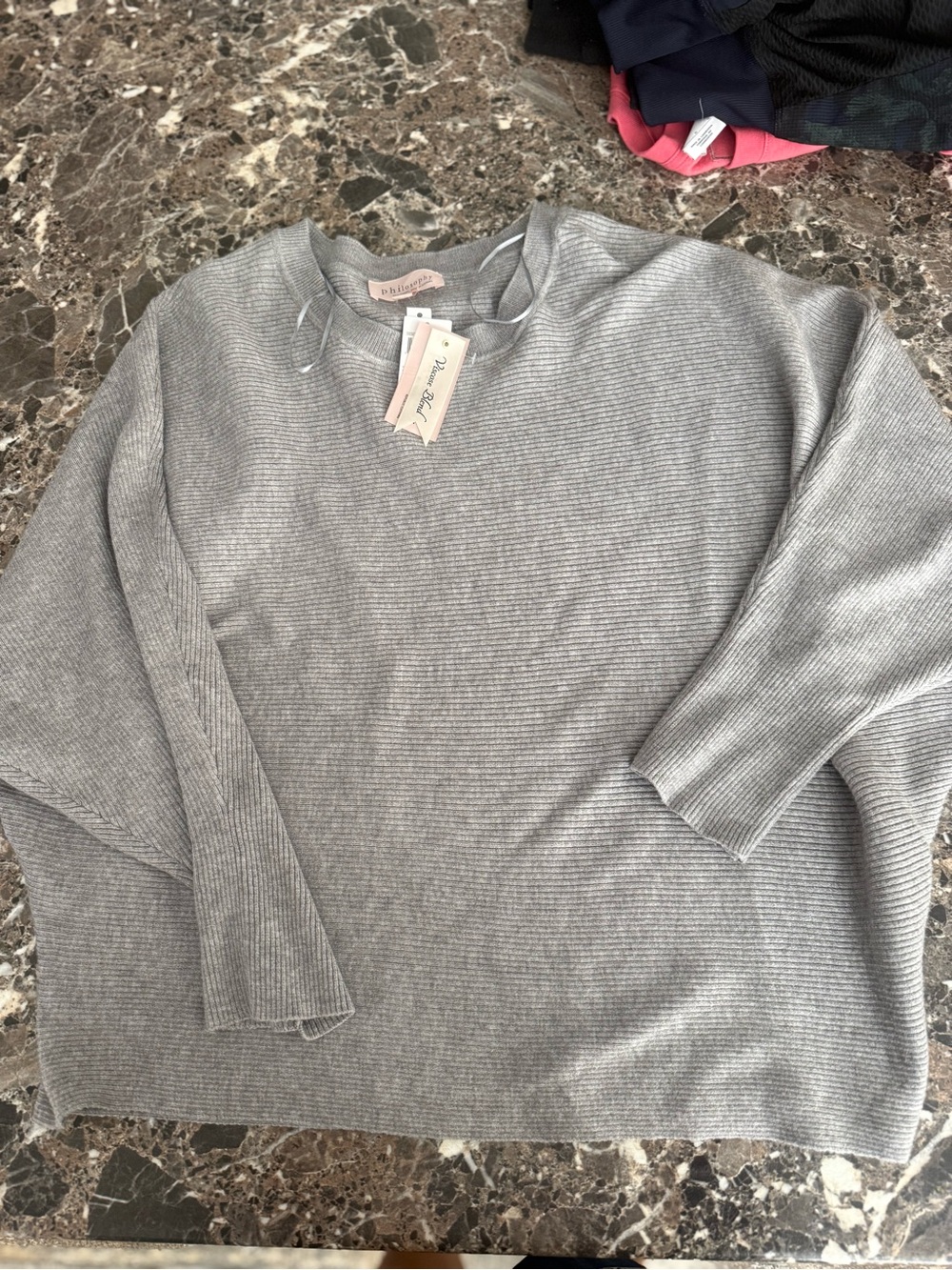 Grey Ribbed Crewneck Sweater